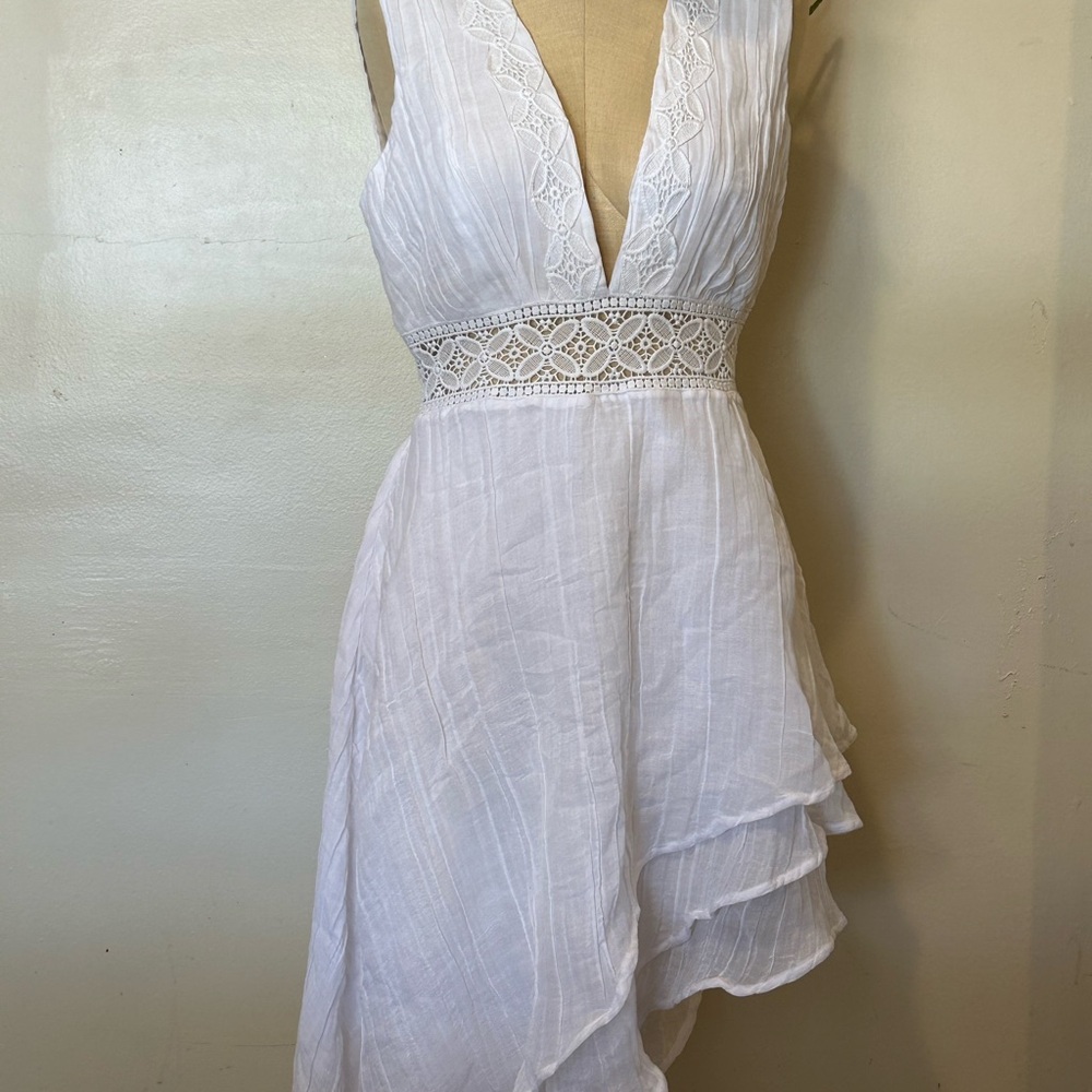 Guess White Asymmetrical Dress with Lace Detail